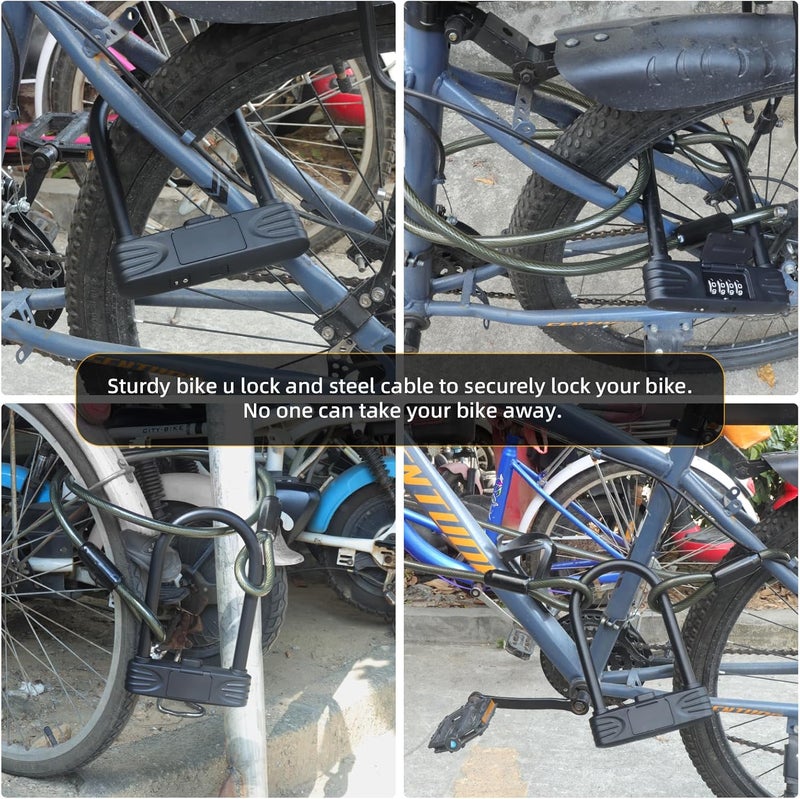 KENRONE Heavy Duty U Lock, 4 Digit Combination Password Bicycle Lock with U-Lock Shackle, Waterproof, No Key, Bike U Lock for Home, School, Travel (u Lock+Cable) - Image 5